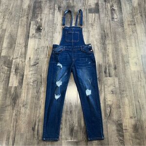 Wax Jean Overalls Women’s Large Blue Distressed Denim Adjustable Straps